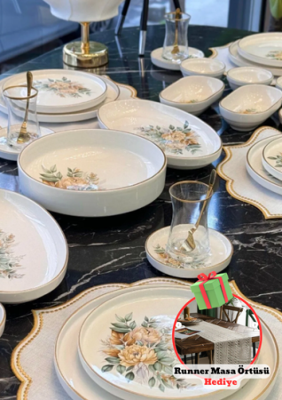 43 Parça Modern Gold Green Kahvaltı Takımı - Onedekor