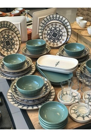 44-teiliges Abendessen-/Frühstücksset für 6 Personen, Grün 677 - Keramika