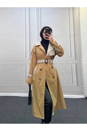 4407 – Zweifarbiger Hijab-Trenchcoat, Kamel - 1