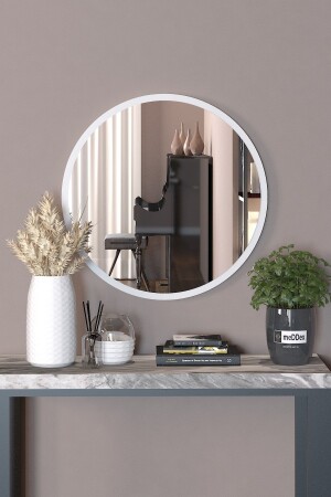 45 Cm Beyaz Dekoratif Yuvarlak Antre Hol Koridor Duvar Salon Mutfak Banyo Ofis Aynası 45 Ayna - 1