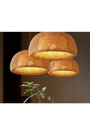 45 Cm Iskandinav, Doğal Ahşap, Bambu, Bohem, Modern, Naturel, Rattan, Hasır, Aydinlatma Sarkıt Avize FRV-16 - 7