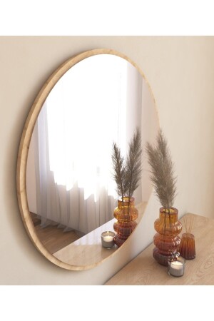 45 cm Safir Meşe Dekoratif Yuvarlak Antre Hol Koridor Salon Banyo Wc Ofis Aynası - 1