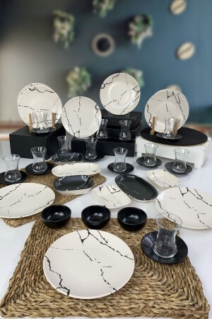 طقم الإفطار 45 قطعة من طراز MNZ-Marble لـ 12 شخص - Keramika