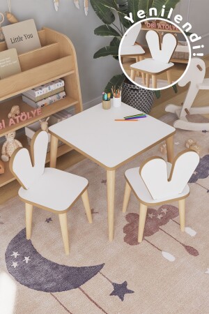 منز - طاولة ألعاب الأطفال 45x45 سم طاولة دراسة الأطفال مع مقاعد 2 45x45HAM2C - OBİ Atölye