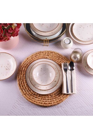 مـنـز كلاسيكي رئاكتيـف 46 كريم مـنقطـع يدـي طلاء 24 قطعة عشاء يوميـة من البورتسـالين - Tulü Porselen