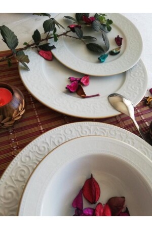 منز-البورتسلين 48 قطعة عشاء مجموعة من الذهب المزخرف - Kütahya Porselen