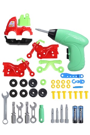 إزالة ووضع اللعبة 48 قطعة تعديل المركبات مع كران حفر يعمل بطارية ومحرك الأحمر - Toyaş