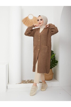 منز-النساء الزر جيب الخياطة المفتوحة كارديجان 49 - Pamuk Butik