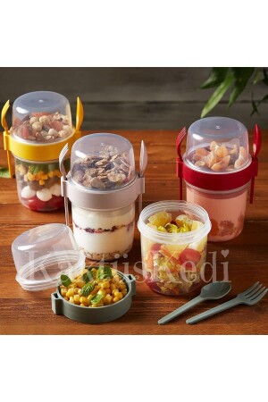 4er-Set Behälter für Snacks, Joghurt, Müsli, Müsli, Diätbehälter mit Gabel und Löffel – Vorratsbehälter für Lebensmittel 7480000716772 - 1