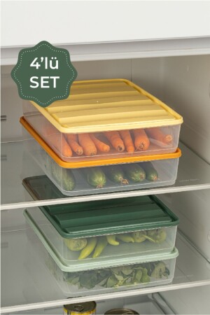 4lü 3-5 Litre Renkli Bella Buzdolabı Düzenleyici Saklama Kabı - 1