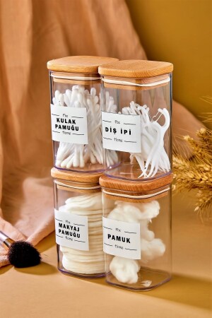 MNZ-4-Piece أكريليك فلوس الأسنان & قطن البودس & مكياج قطن حمام المجموعة مع غطاء خشبية 250 مل - Fbzhome