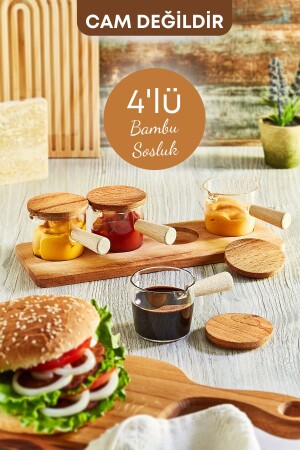 MNZ-4- Piece خشبية مع خفافاة من الخيزرانة ميكا صوص Bowl جام Bowl وجبات خفيفة Bowl العرض Bowl - ليس الزجاج - Grimor Life