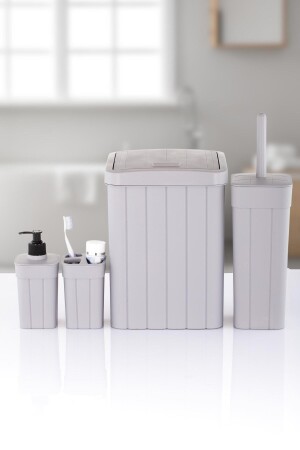 4'lü Banyo Seti Çöp Kovası Tuvalet Fırçası Sabunluk Diş Fırçalık 4 Parça Okach-YeniSet001 - 2