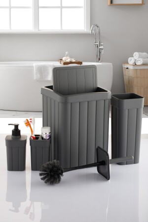 4'lü Banyo Seti Çöp Kovası Tuvalet Fırçası Sabunluk Diş Fırçalık 4 Parça Okach-YeniSet001 - 1