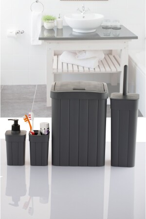 4'lü Banyo Seti Çöp Kovası Tuvalet Fırçası Sabunluk Diş Fırçalık 4 Parça Okach-YeniSet001 - 3