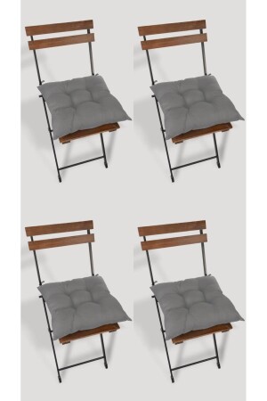 4'lü Dekoratif Pofidik Sandalye Minderi Bağcıklı Gri 40x40 - 3