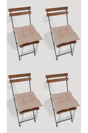 4'lü Dekoratif Pofidik Sandalye Minderi Bağcıklı Kahverengi 40x40 - 3