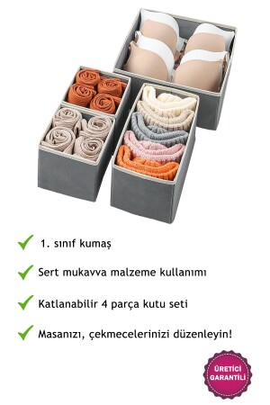 4'lü Dolap Içi Ve Çekmece Içi Düzenleyici Organizer Giysi- Çorap- Iç Çamaşırı Saklama Kutu Seti - 5