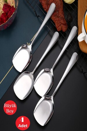 4'lü Lüx Servis Kaşığı Seti Büyük Boy Paslanmaz Çelik Kaşık Salata Pasta Yemek Servis Mutfak Kaşığı - Berdina Home