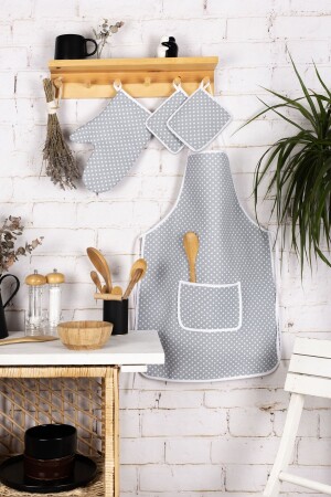 4’lü Mutfak Çeyiz Seti ; Mutfak Önlüğü - Fırın Eldiveni Ve Tutacak Takımı - Morlay