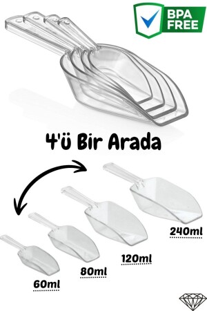 4'lü Set Erzak Küreği Kristal- Un- Şeker- Erzak- Bakliyat- Deterjan küreği- Ölçü Küreği - kürek - 2