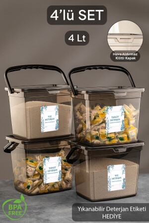 4'lü Yıkanabilir Etiketli Tablet Toz Deterjan Saklama Kabı Deterjan Saklama Düzenleme Kutusu Gri 4L - Meleni Home