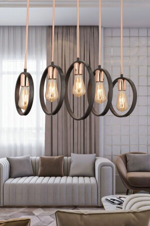 منز الخاتم 5 صف أسود تصميم عصري طاولة الطعام فوق غرفة المعيشة مطبخ مقهى مطعم مصباح معلق شمعة 3198-5 - Apliqa