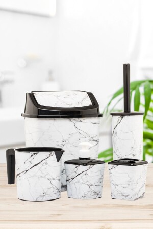 مجموعة من الحمام من المواد الغبارة فرشاة المرحاضة مغ صابون الأطباق فرشاة الأسنان حامل 5 قطع 5 قطع نمط الرخام الأبيض الجديدغرفة الم - okacih