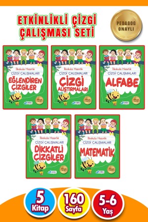 5-6 Yaş Ilkokula Hazırlık Çizgi Çalışmaları Seti 5 Kitap 160 Sayfa - 1