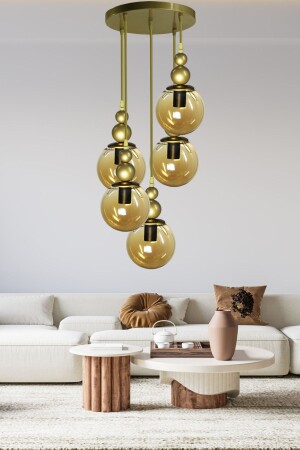 مـنـز-فينوس 5-قطعة مصباح العمدة القديم النموذج - زجاج العسل الأصلي - غرفة المعيشة - القاعة - غرفة النوم الشنارة الحديثة A - VEDA AVİZE