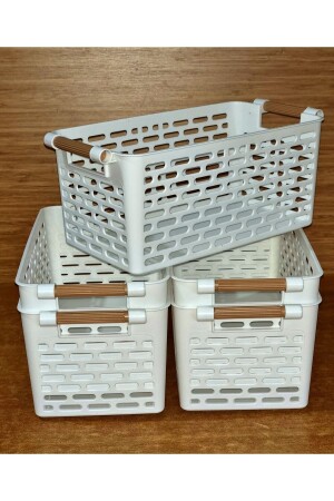 5 Adet Çok Amaçlı Plastik Tutacaklı Organizer Sepet - Dolap Içi & Çekmece Düzenleyici Sepet - Beyaz - 4