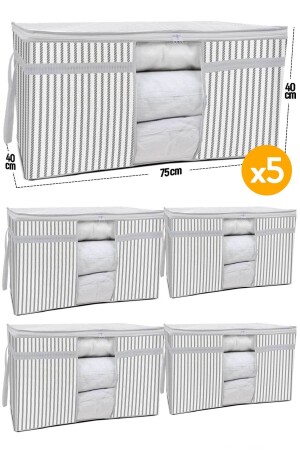 5 Adet - Pencereli Yastık Yorgan Hurcu 75 X 40 X 40 Cm - Gri Halat Desen - Serstil