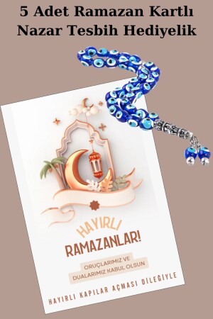 5 Adet Ramazan Hediyelik Tesbih - Ramazan Kartlı Tek Tek Jelatinli - Ramazan Hediyesi - 33'lü Tesbih - 1