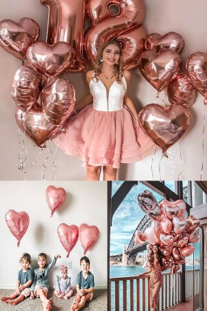 5 Adet Rose Gold Folyo Kalpli Uçan Kalp Balon (bakır) Romantik Evlilik Teklifi - 3