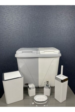 سلة غسيل قذر آلية و مجموعة حمام 5 قطع - Ahir Ticaret