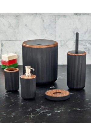 مجموعة من الحمام 5 قطع خشب أسود تفصيلي akdag27 - BEYZANA