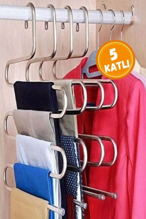 5 Bölmeli Metal Elbise Askısı - Giysi Pantalon Eşarp Fular Düzenleyici - 1