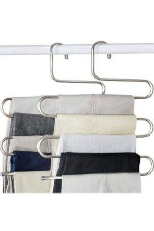 5 Bölmeli Metal Elbise Askısı - Giysi Pantalon Eşarp Fular Düzenleyici - 5