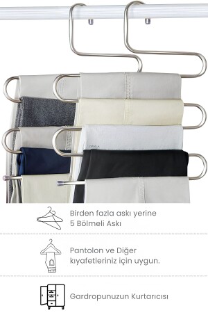 5 Bölmeli Metal Elbise Askısı - Giysi Pantalon Eşarp Fular Kıyafet Gardrop Düzenleyici Organizer - 3