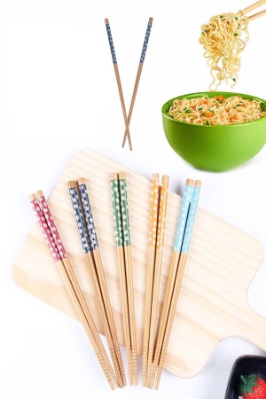 5 Çift Desenli Yıkanabilir Kore Çin Bambu Chopsticks Yemek Çubuğu Desenli Bambu Chopstick - 1