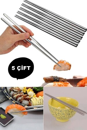 5 Çift Metal Chopstick Paslanmaz Çelik Çin Çubuğu Yemek Çubukları ew-metal çubuk - 3