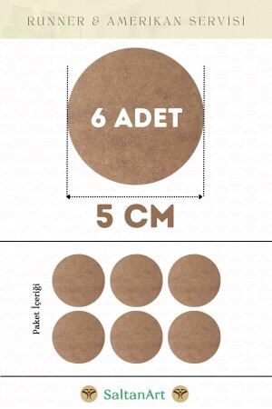 5 cm Çap 6 Adet Supla Amerikan Servis Runner MDF Drolit Magnet Altı Ahşap 3 mm (2-7 mm) Kalınlık - 2