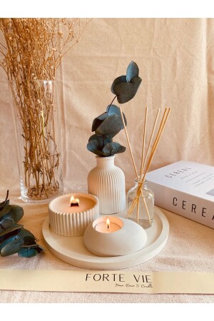 مجموعة من 5 عبوات مشطرة على سلة ديكوراتية - عطرة فانيلا شمعة الخشب - ضوء الشاي - عطرة الغرفة - Forte Vie