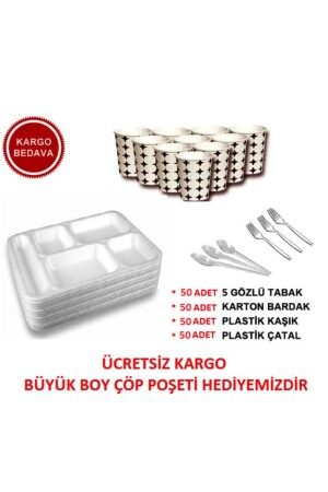 5 Gözlü Köpük Tabak Kaşık Çatal Karton Bardak Lüx Düğün Set 50 Adet 00264 - 1