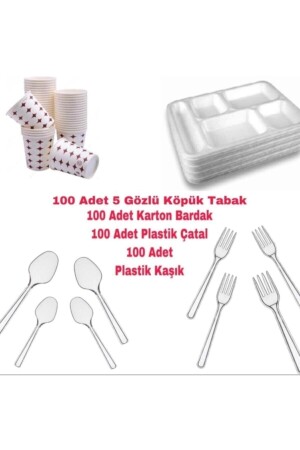 5 Gözlü Tabldot Köpük Tabak - Plastik Çatal,kaşık-karton Bardak 00000017 - 1