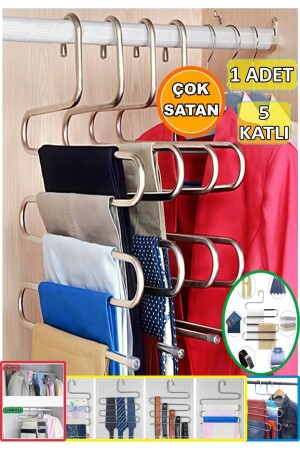 5 Katlı Metal Pantolon Askısı Elbise Kıyafet Şal Eşarp Askısı Dolap Içi Düzenleyici Askı Askılık - 2