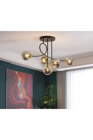 منز جايد فاخرة الجسم الحديث اللون الأسود مع غرفة المعيشة من الزجاج المدخن - المطبخ - غرفة النوم 5-قطع الشنابل LAJ6874 - Fer Avize