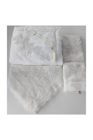 منز-المنزل إكرو كريم السلفيت صلاة سجادة مجموعة 5 قطعة طعام حزمة عروسة مجموعة صلاة سجادة مجموعة - Lamazi