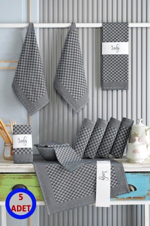 5 Li Siyah Mutfak Peçetesi Dama Desenli Pamuklu - Ladynil