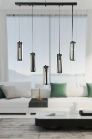 غرفة المعيشة من صف 5 من MNZ-Natali Black Living Room - طاولة الطعام ذات التصميم الحديث فوق غرفة المعيشة مصباح الزجاج 7000-9040-5S-BL - Apliqa